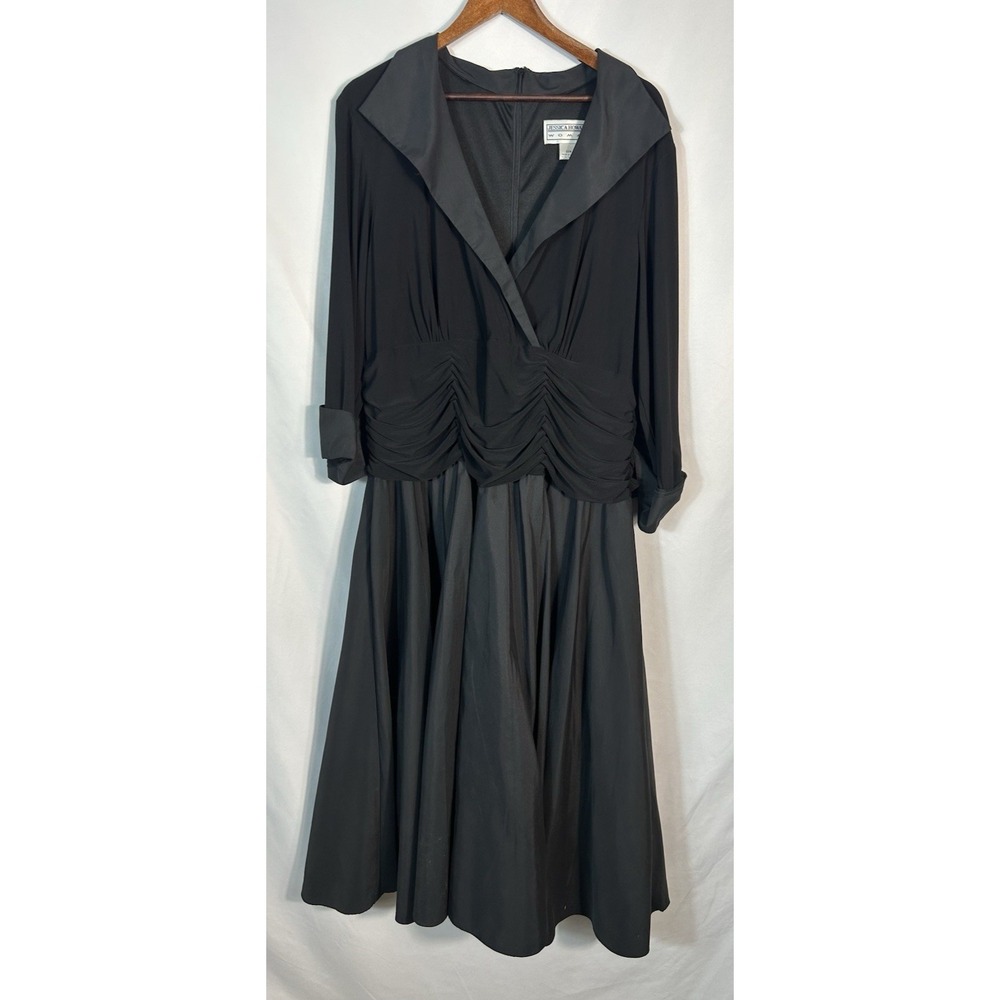 Black Ruched Taffeta Dress JESSICA HOWARD Women's Sz 22W Party Formal Cocktail